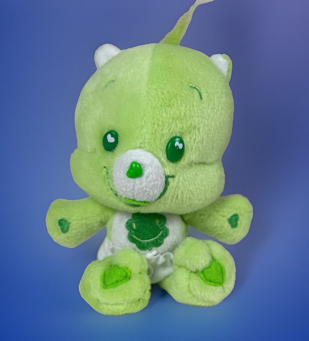 NANCO Care Bear 2006 Bright Lime Green Good Luck Baby Cub Stuffed Plush